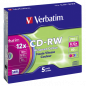 Preview: 1x5 Verbatim CD-RW 80 / 700MB 10x Speed, Colour, Slim