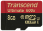 Preview: Transcend microSDHC MLC      8GB Class 10 UHS-I 600x + SD-Adapter