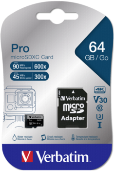 Verbatim microSDXC Pro      64GB Class 10 UHS-I incl Adapter