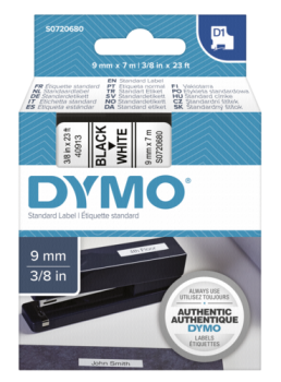 Dymo D1 Schriftband 9 mm x 7 m schwarz auf weiß           40913