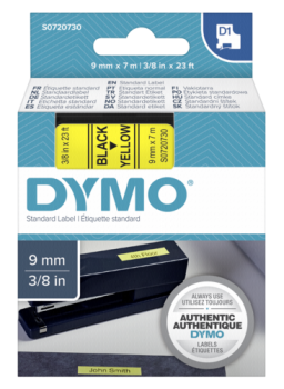 Dymo D1 Schriftband 9 mm x 7 m schwarz auf gelb           40918