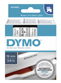 Dymo D1 Schriftband 19 mm x 7 m schwarz auf transparent    45800