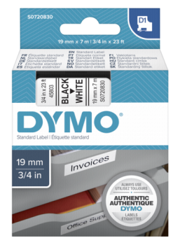 Dymo D1 Schriftband 19 mm x 7 m schwarz auf weiß           45803