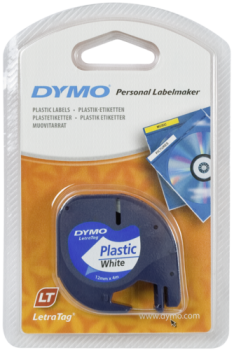 Dymo Letratag Band Plastik weiß 12 mm x 4 m           91221