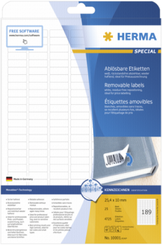 Herma Movables Etik. w.  25,4x10 25 Bl. DIN A4 4725 Stück   10001