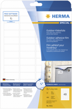 Herma Outd. Folie Etik.45,7x21,2 w. 10 Bl. DIN A4 480 Stück  9531