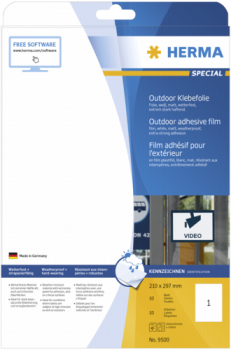 Herma Outd. Klebef.Etik. 210X297 weiß 50 Bl. DIN A4 10 Stück 9500