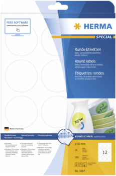Herma Movable Etiketten  rund 60 25 Blatt DIN A4 300 Stück   5067