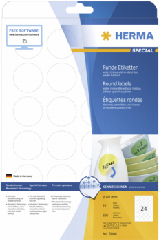 Herma Movable Etiketten  rund 40 25 Blatt DIN A4 600 Stück   5066