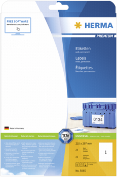 Herma Prem. Etiketten w. 210X297 25 Blatt DIN A4 25 Stück    5065