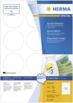 Herma Movables Etiketten rund 60 100 Blatt DIN A4 1200 Stück 4477
