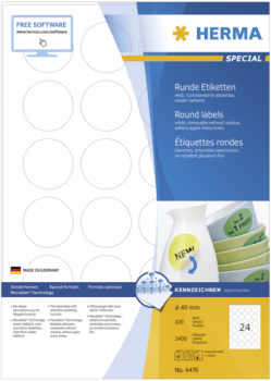 Herma Movables Etiketten rund 40 100 Blatt DIN A4 2400 Stück 4476