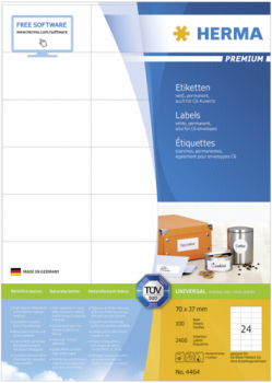 Herma Prem. Etiketten weiß 70x37 100 Blatt DIN A4 2400 Stück 4464
