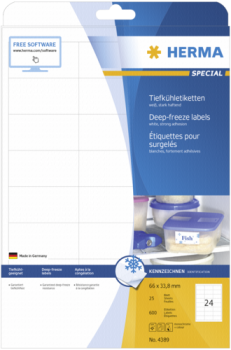 Herma Tiefkühletik. weiß 66X33,8 25 Blatt DIN A4 600 Stück   4389