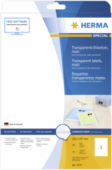 Herma transp. Etiketten  210X297 25 Blatt DIN A4 25 Stück    4375