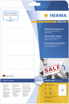 Herma Movables Etiketten 96X42,3 25 Blatt DIN A4 300 Stück   4348