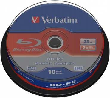 1x10 Verbatim BD-RE Blu-Ray 25GB 2x Speed, Cakebox
