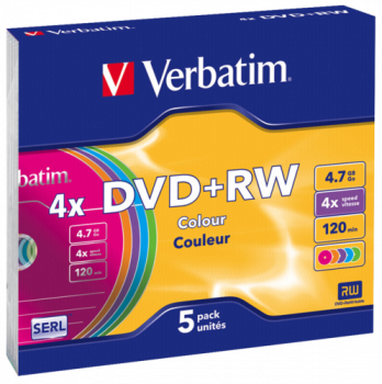 1x5 Verbatim DVD+RW 4,7GB 4x Speed Colour Surface Slimcase