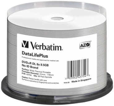 1x50 Verbatim DVD+R Double Layer 8x Speed 8,5GB thermal printable