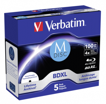1x5 Verbatim M-Disc BD-R Blu-Ray 100GB 4x Speed inkjet print. JC