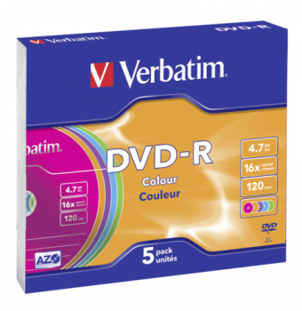 1x5 Verbatim DVD-R 4,7GB Colour 16x Speed, Slim Case