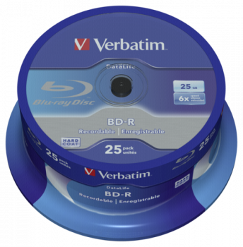 1x25 Verbatim BD-R Blu-Ray 25GB 6x Speed Datalife No-ID Cakebox
