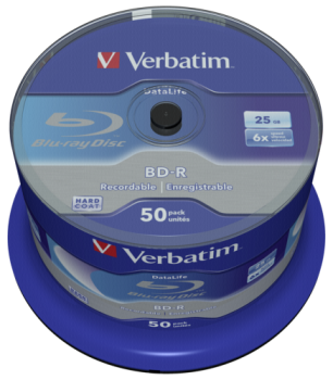 1x50 Verbatim BD-R Blu-Ray 25GB 6x Speed Datalife No-ID Cakebox