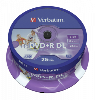 1x25 Verbatim DVD+R Double Layer 8x Speed, printable, 8,5GB