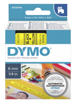 Dymo D1 Schriftband 6 mm x 7 m schwarz auf gelb           43618