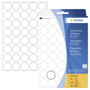 Herma Verschlussetik. rund 19mm 16 Blatt, 640 Stück, transp.2257