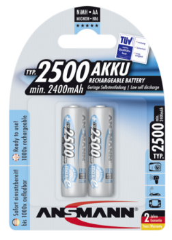 1x2 Ansmann maxE NiMH Akku 2500 Mignon AA 2400 mAh