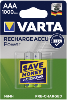 1x2 Varta Rechargeable Accu AAA Ready2Use NiMH 1000 mAh Micro