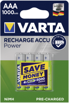1x4 Varta Rechargeable Accu AAA Ready2Use NiMH 1000 mAh Micro