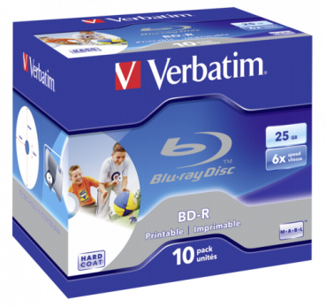 1x10 Verbatim BD-R Blu-Ray 25GB 6x Speed, printable, Jewel Case