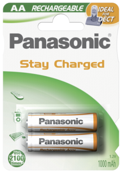 1x2 Panasonic Akku NiMH Mignon AA 1000 mAh Ready to Use DECT