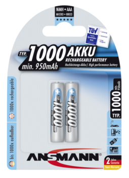 1x2 Ansmann NiMH Akku 1000 Micro AAA 950 mAh
