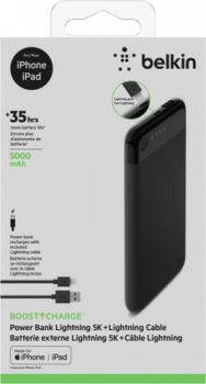 Belkin Boost Charge Power Bank 5K Light.Connector + Kabel schw.