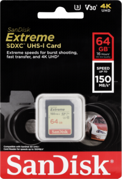 SanDisk Extreme SDXC Video  64GB 150MB V30 U3  SDSDXV6-064G-GNCIN