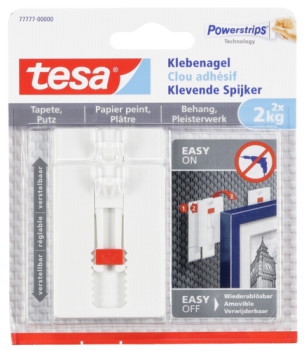 1x2 Tesa Verstellbarer Klebe- nagel für Tapeten und Putz 2 kg