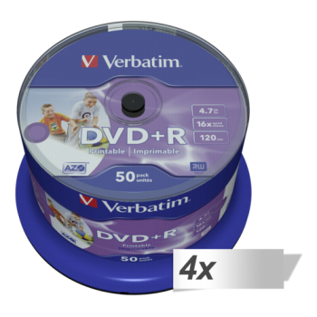 4x50 Verbatim DVD+R 4,7GB 16x Speed, wide printable NON-ID