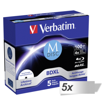 5x5 Verbatim M-Disc BD-R Blu-Ray 100GB 4x Speed inkjet print. JC