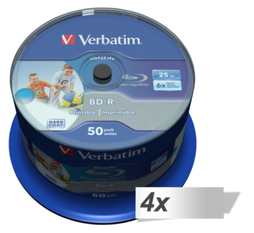 4x50 Verbatim BD-R Blu-Ray 25GB 6x Speed DL Wide Printable CB