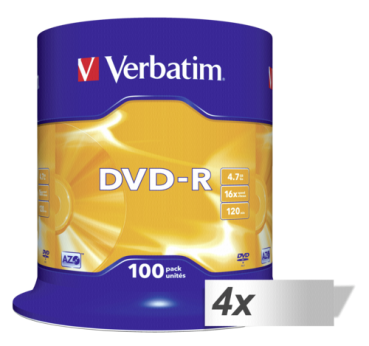 4x100 Verbatim DVD-R 4,7GB 16x Speed, matt silver