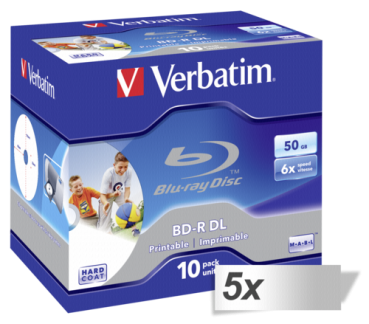 5x10 Verbatim BD-R Blu-Ray 50GB 6x Speed printable Jewel Case
