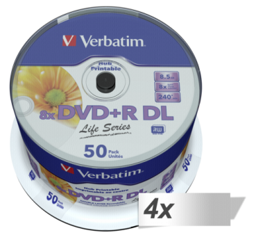 4x50 Verbatim DVD+R DL wide pr. 8x Speed, 8,5GB Life Series