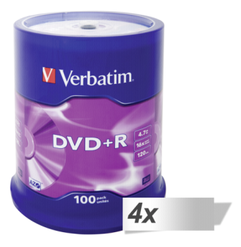 4x100 Verbatim DVD+R 4,7GB 16x Speed, matt silver