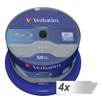 4x50 Verbatim BD-R Blu-Ray 25GB 6x Speed Datalife No-ID Cakebox