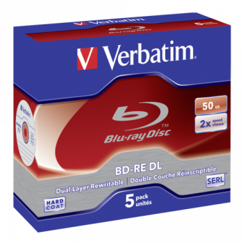 1x5 Verbatim BD-RE Blu-Ray 50GB 2x Speed, White Blue Surface JC