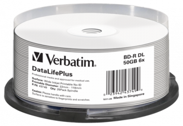 1x25 Verbatim BD-R Blu-Ray 50GB 6x Speed printable Cakebox