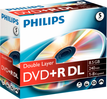 1x5 Philips DVD+R 8,5GB DL 8x JC